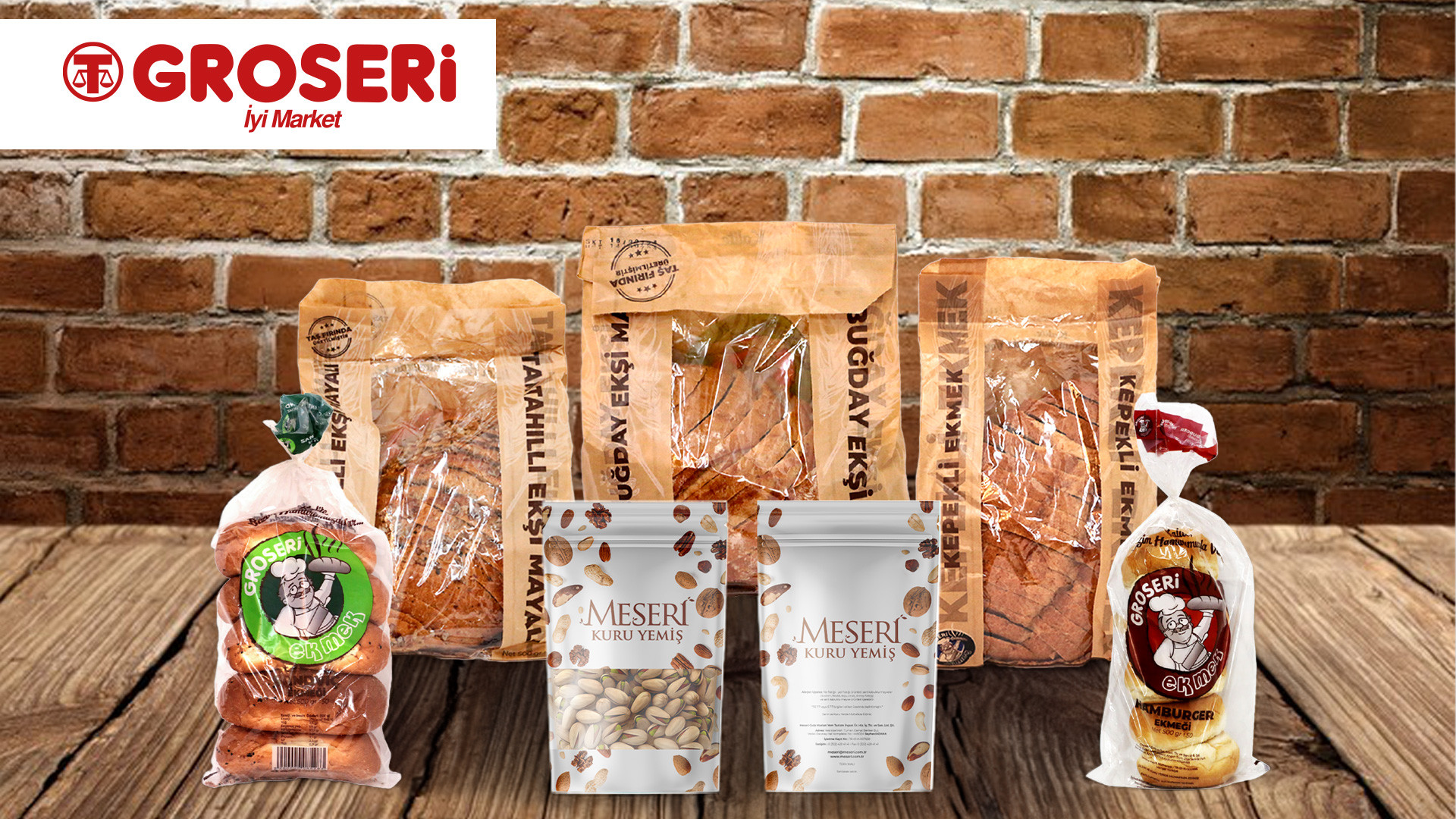 Groseri Ekmek Çeşitleri ve Meseri Kuru Yemiş Ürün Grubu Ambalaj Tasarımları